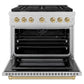 ZLINE Autograph Edition 36 in. 5.2 cu. ft. Paramount Dual Fuel Range with 6 Burner Gas Cooktop and Electric Convection Oven in DuraSnow® Stainless Steel with Champagne Bronze Accents (SDRSZ-36-CB)