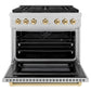 ZLINE Autograph Edition 36 in. 5.2 cu. ft. Paramount Dual Fuel Range with 6 Burner Gas Cooktop and Electric Convection Oven in DuraSnow® Stainless Steel with Polished Gold Accents (SDRSZ-36-G)