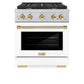 ZLINE Autograph Edition 30 in. 4.2 cu. ft. Paramount Dual Fuel Range with 4 Burner Gas Cooktop and Electric Convection Oven in DuraSnow® Stainless Steel with White Matte Door and Polished Gold Accents (SDRSZ-WM-30-G)