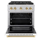 ZLINE Autograph Edition 30 in. 4.2 cu. ft. 4 Burner Paramount Gas Range with Convection Gas Oven in DuraSnow® Stainless Steel with White Matte Door and Polished Gold Accents (SGRSZ-WM-30-G)