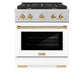 ZLINE Autograph Edition 30 in. 4.2 cu. ft. 4 Burner Paramount Gas Range with Convection Gas Oven in DuraSnow® Stainless Steel with White Matte Door and Polished Gold Accents (SGRSZ-WM-30-G)