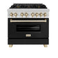 ZLINE Autograph Edition 36 in. 4.6 cu. ft. Legacy Dual Fuel Range with 6 Burner Gas Cooktop and Electric Convection Oven in Stainless Steel with Black Matte Door and Polished Gold Accents (RAZ-BLM-36-G)