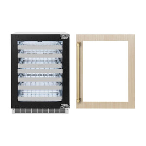 ZLINE Autograph Edition 24 in. Touchstone Dual Zone 44 Bottle Wine Cooler With Panel Ready Glass Door And Champagne Bronze Handle (RWDPOZ-24-CB)