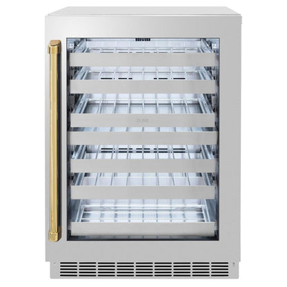 ZLINE Autograph Edition 24 in. Touchstone Dual Zone 44 Bottle Wine Cooler With Stainless Steel Glass Door And Polished Gold Handle (RWDOZ-GS-24-G)