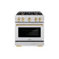 ZLINE Autograph Edition 30 in. 4.2 cu. ft. Select Dual Fuel Range with 4 Burner Gas Cooktop and Electric Convection Oven in DuraSnow® Stainless Steel with Polished Gold Accents (HDRSZ-30-G)
