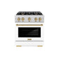 ZLINE Autograph Edition 30 in. 4.2 cu. ft. Select Gas Range with 4 Burner Cooktop and Convection Gas Oven in DuraSnow® Stainless Steel with White Matte Door and Champagne Bronze Accents (HGRSZ-WM-30-CB)