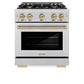 ZLINE Autograph Edition 30 in. 4.2 cu. ft. Select Dual Fuel Range with 4 Burner Gas Cooktop and Electric Convection Oven in Stainless Steel with Champagne Bronze Accents (HDRZ-30-CB)