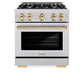 ZLINE Autograph Edition 30 in. 4.2 cu. ft. Select Gas Range with 4 Burner Cooktop and Convection Gas Oven in Stainless Steel and Polished Gold Accents (HGRZ-30-G)
