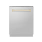 ZLINE Autograph Edition 24 in. 3rd Rack Top Control Tall Tub Dishwasher in Stainless Steel with Polished Gold Handle, 51dBa (DWVZ-304-24-G)