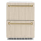 ZLINE Autograph Edition 24 in. Touchstone 168 Can Outdoor-Rated Dual Refrigerator Drawer with Panel-Ready Doors and Champagne Bronze Handles (RDSPOZ-24-CB)