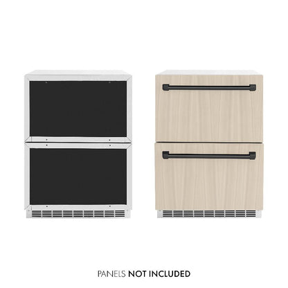 ZLINE Autograph Edition 24 in. Touchstone 168 Can Outdoor-Rated Dual Refrigerator Drawer with Panel-Ready Doors and Matte Black Handles (RDSPOZ-24-MB)
