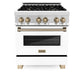 ZLINE Autograph Edition 30 in. 4.0 cu. ft. Legacy Dual Fuel Range with 4 Burner Gas Cooktop and Electric Convection Oven in Stainless Steel with White Matte Door and Champagne Bronze Accents (RAZ-WM-30-CB)