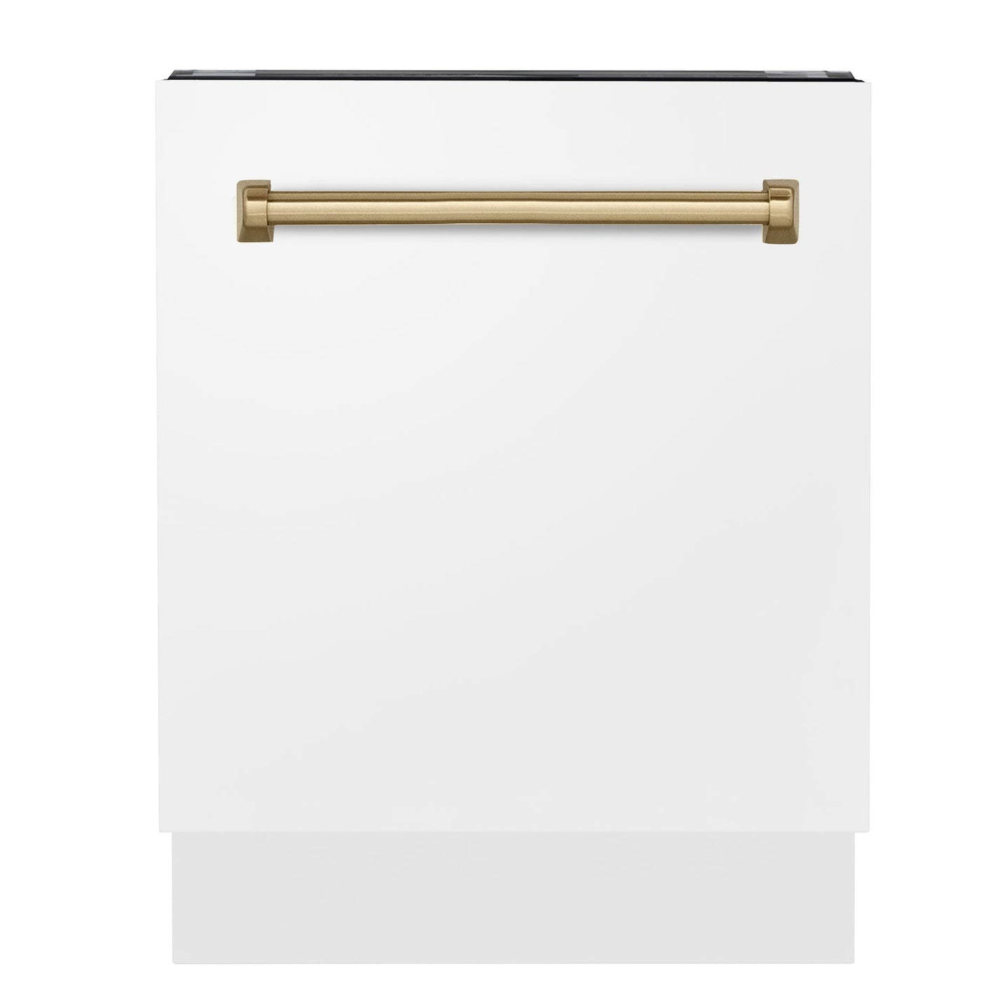 ZLINE Autograph Edition 24 in. 3rd Rack Top Control Tall Tub Dishwasher in White Matte with Champagne Bronze Accent Handle, 51dBa (DWVZ-WM-24-CB)