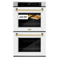 ZLINE Autograph Edition 30 in. Professional True Convection Double Wall Oven with Air Fry and Self Clean in Stainless Steel with White Matte Doors and Polished Gold Handles (WADZ-WM-30-G)