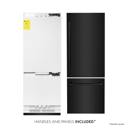 ZLINE 30 in. 16.1 cu. ft. Built-In Bottom Freezer Refrigerator with Water Dispenser and Ice Maker in Black Stainless Steel (RBIV-BS-30)