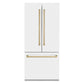 ZLINE Autograph Edition 36 in. 19.6 cu. ft. French Door Built-In Bottom Freezer Refrigerator with Water Dispenser and Ice Maker in White Matte with Champagne Bronze Accents (RBIVZ-WM-36-CB)