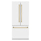 ZLINE Autograph Edition 36 in. 19.6 cu. ft. French Door Built-In Bottom Freezer Refrigerator with Water Dispenser and Ice Maker in White Matte with Polished Gold Accents (RBIVZ-WM-36-G)