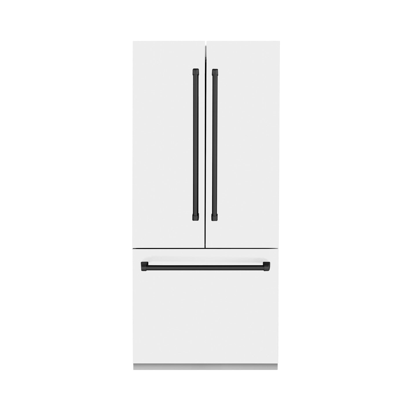ZLINE Autograph Edition 36 in. 19.6 cu. ft. French Door Built-In Bottom Freezer Refrigerator with Water Dispenser and Ice Maker in White Matte with Matte Black Accents (RBIVZ-WM-36-MB)