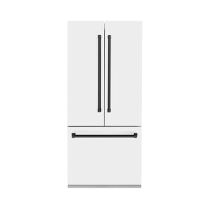 ZLINE Autograph Edition 36 in. 19.6 cu. ft. French Door Built-In Bottom Freezer Refrigerator with Water Dispenser and Ice Maker in White Matte with Matte Black Accents (RBIVZ-WM-36-MB)