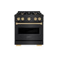 ZLINE Autograph Edition 30 in. 4.2 cu. ft. Classic Gas Range with 4 Burner Cooktop and Convection Gas Oven in Black Stainless Steel and Champagne Bronze Accents (CGRBZ-30-CB)
