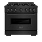 ZLINE 36 in. 5.2 cu. ft. Classic Gas Range with 6 Burner Cooktop and Convection Gas Oven in Black Stainless Steel (CGRB-36)