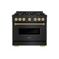 ZLINE Autograph Edition 36 in. 5.2 cu. ft. Classic Gas Range with 6 Burner Cooktop and Convection Gas Oven in Black Stainless Steel and Champagne Bronze Accents (CGRBZ-36-CB)