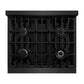 ZLINE Autograph Edition 30 in. 4.2 cu. ft. Classic Gas Range with 4 Burner Cooktop and Convection Gas Oven in Black Stainless Steel and Polished Gold Accents (CGRBZ-30-G)