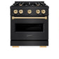 ZLINE Autograph Edition 30 in. 4.2 cu. ft. Classic Dual Fuel Range with 4 Burner Gas Cooktop and Electric Convection Oven in Black Stainless Steel with Polished Gold Accents (CDRBZ-30-G)