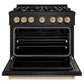 ZLINE Autograph Edition 36 in. 5.2 cu. ft. Classic Dual Fuel Range with 6 Burner Gas Cooktop and Electric Convection Oven in Black Stainless Steel with Champagne Bronze Accents (CDRBZ-36-CB)
