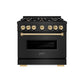 ZLINE Autograph Edition 36 in. 5.2 cu. ft. Classic Dual Fuel Range with 6 Burner Gas Cooktop and Electric Convection Oven in Black Stainless Steel with Polished Gold Accents (CDRBZ-36-G)