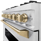 ZLINE Autograph Edition 36 in. 5.2 cu. ft. Classic Dual Fuel Range with 6 Burner Gas Cooktop and Electric Convection Oven in DuraSnow® Stainless Steel with Champagne Bronze Accents (CDRSZ-36-CB)