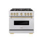 ZLINE Autograph Edition 36 in. 5.2 cu. ft. Classic Dual Fuel Range with 6 Burner Gas Cooktop and Electric Convection Oven in DuraSnow® Stainless Steel with Champagne Bronze Accents (CDRSZ-36-CB)