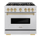 ZLINE Autograph Edition 36 in. 5.2 cu. ft. Classic Dual Fuel Range with 6 Burner Gas Cooktop and Electric Convection Oven in DuraSnow® Stainless Steel with Champagne Bronze Accents (CDRSZ-36-CB)