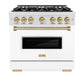 ZLINE Autograph Edition 36 in. 5.2 cu. ft. Classic Dual Fuel Range with 6 Burner Gas Cooktop and Electric Convection Oven in DuraSnow® Stainless Steel with White Matte Door and Champagne Bronze Accents (CDRSZ-WM-36-CB)