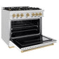 ZLINE Autograph Edition 36 in. 5.2 cu. ft. Classic Dual Fuel Range with 6 Burner Gas Cooktop and Electric Convection Oven in DuraSnow® Stainless Steel with White Matte Door and Champagne Bronze Accents (CDRSZ-WM-36-CB)