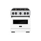ZLINE Autograph Edition 30 in. 4.2 cu. ft. Classic Dual Fuel Range with 4 Burner Gas Cooktop and Electric Convection Oven in DuraSnow® Stainless Steel with White Matte Door and Matte Black Accents (CDRSZ-WM-30-MB)