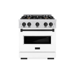 ZLINE Autograph Edition 30 in. 4.2 cu. ft. Classic Dual Fuel Range with 4 Burner Gas Cooktop and Electric Convection Oven in DuraSnow® Stainless Steel with White Matte Door and Matte Black Accents (CDRSZ-WM-30-MB)