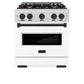 ZLINE Autograph Edition 30 in. 4.2 cu. ft. Classic Dual Fuel Range with 4 Burner Gas Cooktop and Electric Convection Oven in DuraSnow® Stainless Steel with White Matte Door and Matte Black Accents (CDRSZ-WM-30-MB)