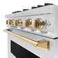 ZLINE Autograph Edition 30 in. 4.2 cu. ft. Classic Dual Fuel Range with 4 Burner Gas Cooktop and Electric Convection Oven in DuraSnow® Stainless Steel with Polished Gold Accents (CDRSZ-30-G)
