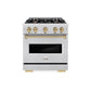 ZLINE Autograph Edition 30 in. 4.2 cu. ft. Classic Gas Range with 4 Burner Cooktop and Convection Gas Oven in DuraSnow® Stainless Steel and Champagne Bronze Accents (CGRSZ-30-CB)
