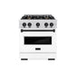 ZLINE Autograph Edition 30 in. 4.2 cu. ft. Classic Gas Range with 4 Burner Cooktop and Convection Gas Oven in DuraSnow® Stainless Steel with White Matte Door and Matte Black Accents (CGRSZ-WM-30-MB)