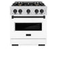 ZLINE Autograph Edition 30 in. 4.2 cu. ft. Classic Gas Range with 4 Burner Cooktop and Convection Gas Oven in DuraSnow® Stainless Steel with White Matte Door and Matte Black Accents (CGRSZ-WM-30-MB)