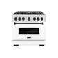 ZLINE Autograph Edition 36 in. 5.2 cu. ft. Classic Gas Range with 6 Burner Cooktop and Convection Gas Oven in DuraSnow® Stainless Steel with White Matte Door and Matte Black Accents (CGRSZ-WM-36-MB)