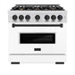 ZLINE Autograph Edition 36 in. 5.2 cu. ft. Classic Gas Range with 6 Burner Cooktop and Convection Gas Oven in DuraSnow® Stainless Steel with White Matte Door and Matte Black Accents (CGRSZ-WM-36-MB)