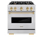 ZLINE Autograph Edition 30 in. 4.2 cu. ft. Classic Gas Range with 4 Burner Cooktop and Convection Gas Oven in DuraSnow® Stainless Steel and Polished Gold Accents (CGRSZ-30-G)