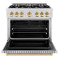 ZLINE Autograph Edition 36 in. 5.2 cu. ft. Classic Gas Range with 6 Burner Cooktop and Convection Gas Oven in DuraSnow® Stainless Steel and Polished Gold Accents (CGRSZ-36-G)