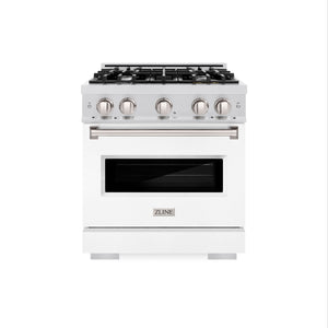 ZLINE 30 in. 4.2 cu. ft. Classic Dual Fuel Range with 4 Burner Gas Cooktop and Electric Convection Oven in DuraSnow® Stainless Steel with White Matte Door (CDRS-WM-30)