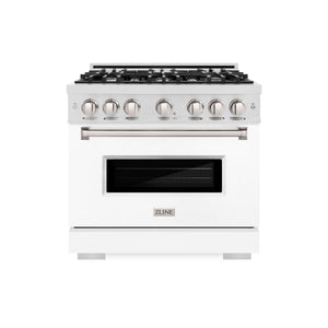 ZLINE 36 in. 5.2 cu. ft. Classic Dual Fuel Range with 6 Burner Gas Cooktop and Electric Convection Oven in DuraSnow® Stainless Steel with White Matte Door (CDRS-WM-36)