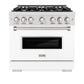 ZLINE 36 in. 5.2 cu. ft. Classic Gas Range with 6 Burner Cooktop and Convection Gas Oven in DuraSnow® Stainless Steel with White Matte Door (CGRS-WM-36)