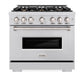 ZLINE 36 in. 5.2 cu. ft. Classic Dual Fuel Range with Gas Cooktop and Electric Convection Oven in Stainless Steel with 6 Brass Burners (CDR-BR-36)